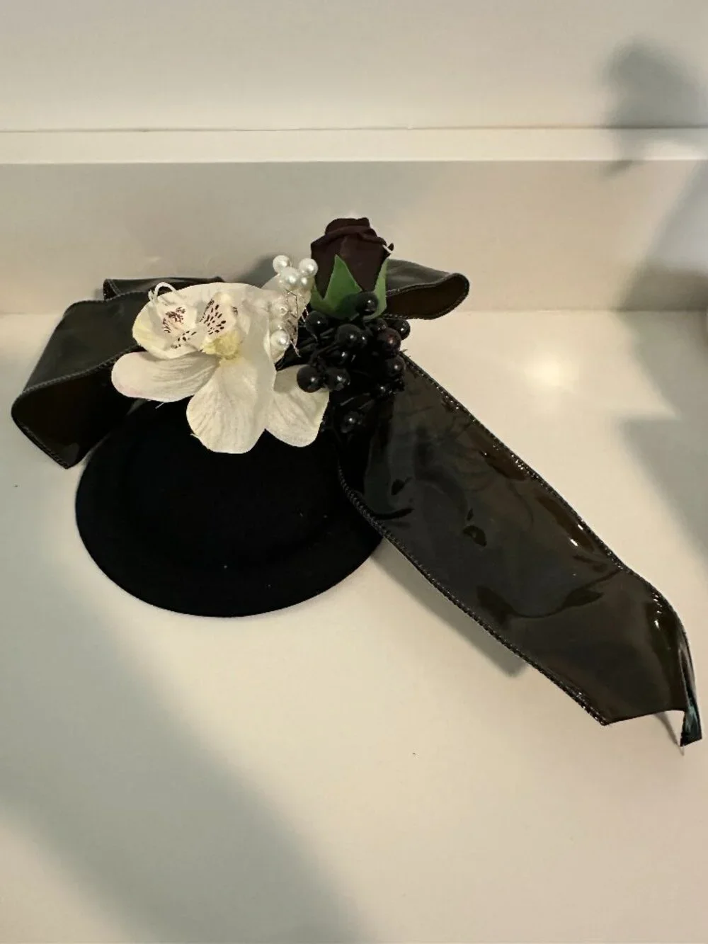 Black Velvet Fascinator Hat Clip Gothic Floral Bow Feathers